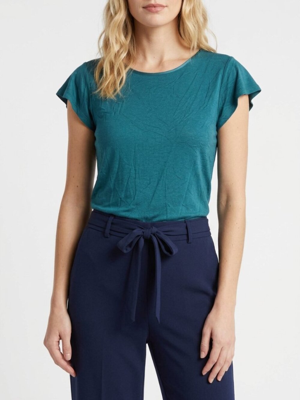 2/$30 NWT TAHARI Flutter Cap Sleeve Tee Verdigris Small #A4280
